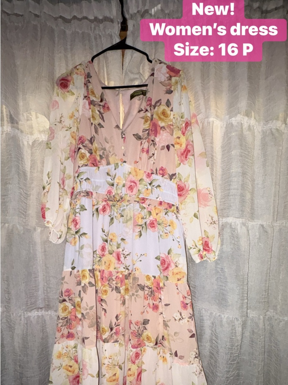 Floral Tiered Maxi Dress in Blush, Pink & Yellow